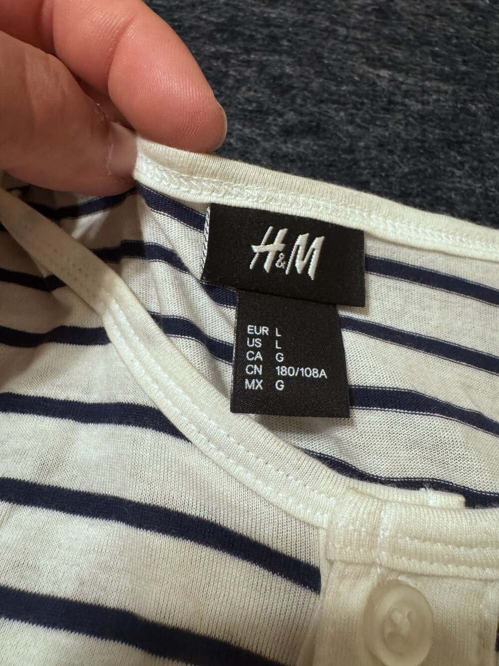 H&M Striped Henley Shirt Womens Size Large White Blue - Picture 3 of 10